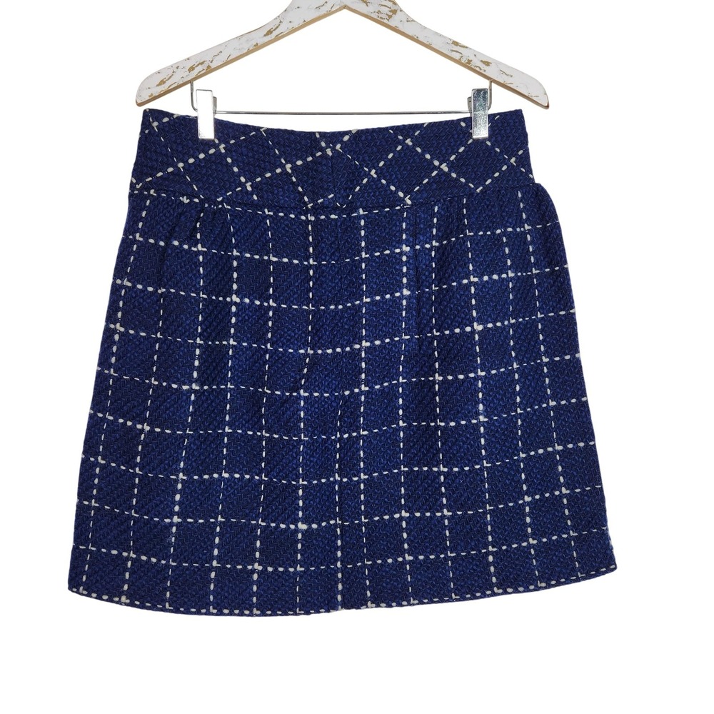 MAEVE Skirt Womens 8 Blue Check Wool Blend Knit A-Line Lined Anthropologie
